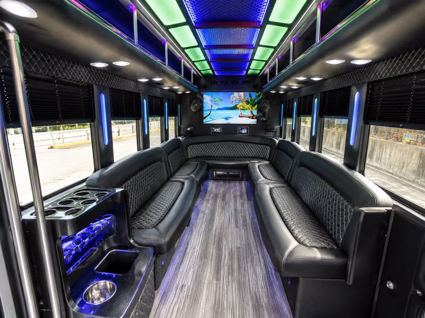 kenner 18 passenger party bus inside
